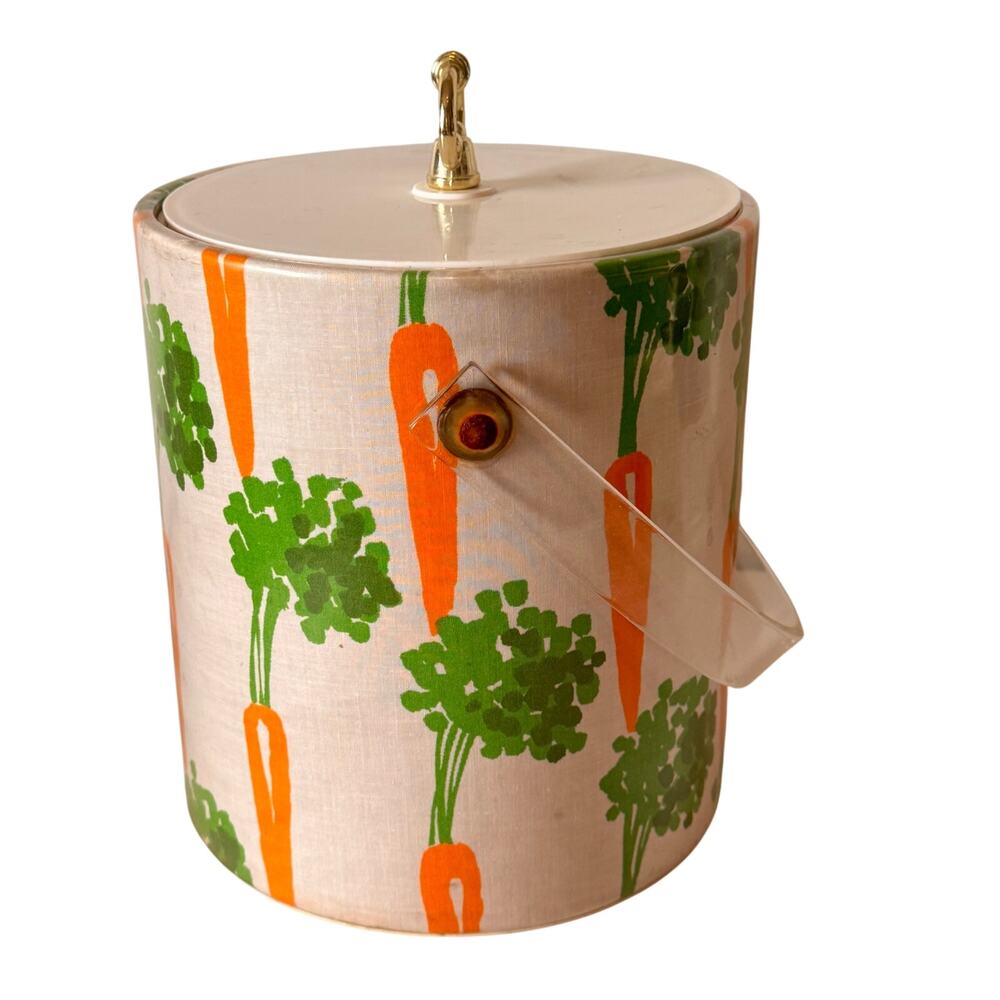Retro MCM Easter Ice Bucket Carrot Print Vinyl Wrapped Springtime Brunch